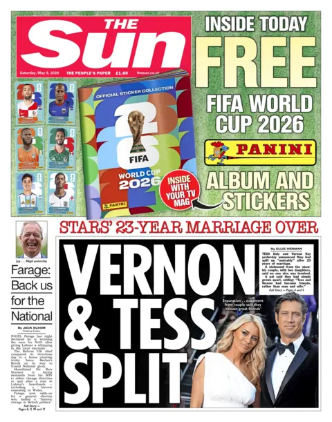 "Vernon & Tess split" is the Sun's headline on its front page.
