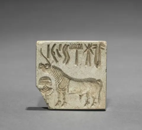 Getty Images A slab of stone with the Indus script engraved on it