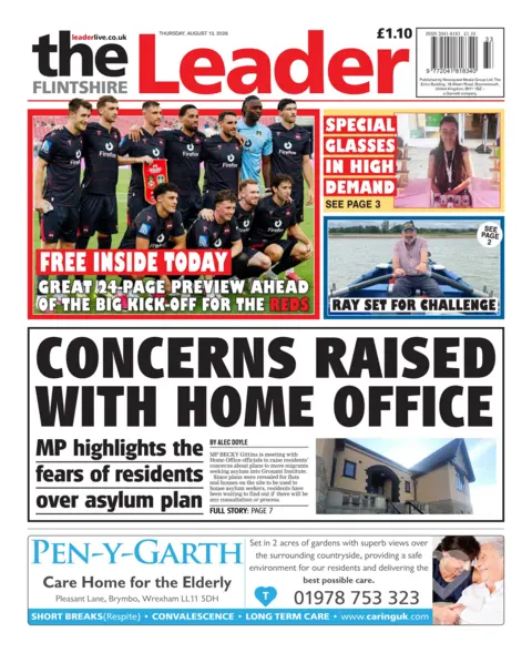 Flintshire Leader Front page of the Flintshire Leader with splash headline: "Concerns raised with home office".