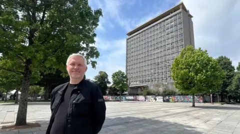 Architect Mark Braund in Armada Way in front of the Civic Centre