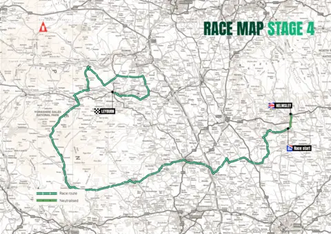 British Cycling A map of North Yorkshire showing a route highlighted in green.