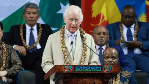 PA King Charles speaking from a podium as he opens the Commonwealth Heads of Government meeting. 