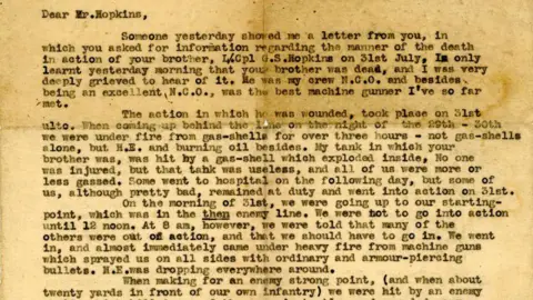 The Tank Museum A typed letter on yellowing paper