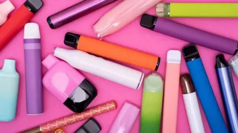 Disposable vapes - brightly coloured plastic tubes