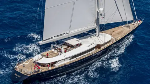 EPA A handout photo made available on 19 August 2024 by the Perini Navi Press Office shows the 'Bayesian' sailboat, in Palermo, Sicily, Italy.