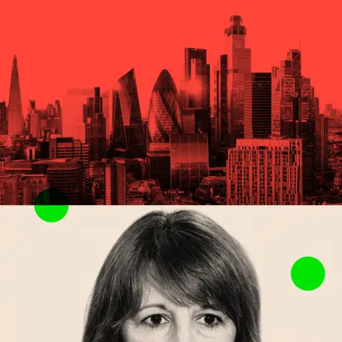 BBC A treated image of the London skyline with a close-up image of Rachel Reeves