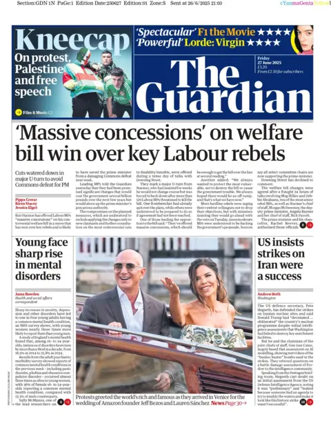 "'Massive concessions' on welfare bill win over key Labour rebels" reads the headline on the front page of the Guardian.