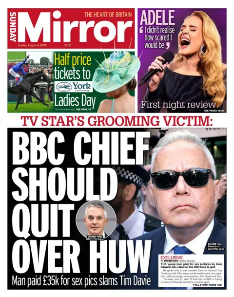 The headline on the front page of the Sunday Mirror reads: "BBC chief should quit over Huw"