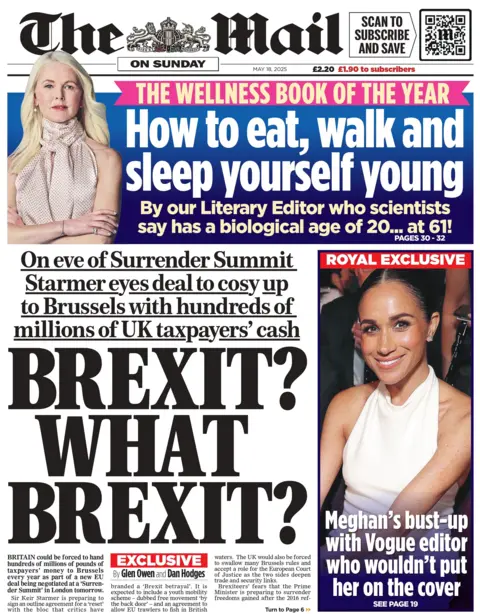 The front page of the Mail on Sunday titled with Brexit? What Brexit?