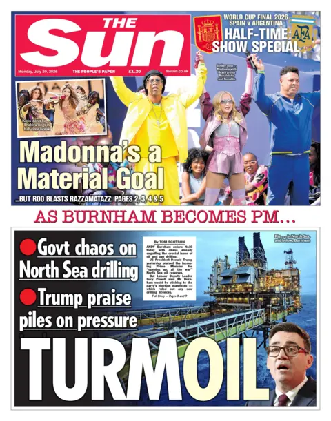 The headline on the front page of the Sun reads: “Turmoil”.