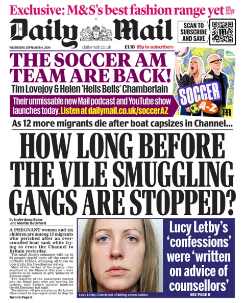 The headline in the Mail reads: "How long before the vile smuggling gangs are stopped?" 