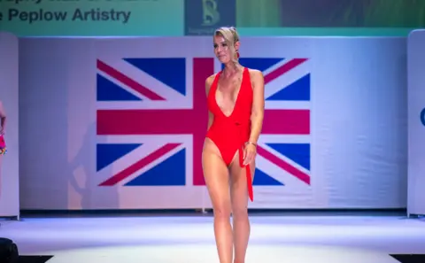 Cancer Research UK Gemma Hawley in the swimsuit round in the Miss Great Britain competition