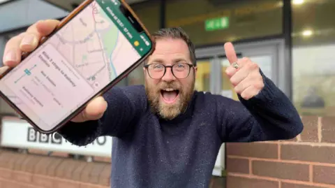 BBC journalist Matt Weigold with the Ride app that he used to get to Nottingham
