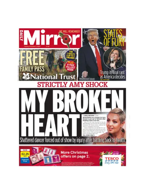 The headline on the front page of the Daily Mirror reads: “My broken heart: Shattered dancer forced out of show by injury" 