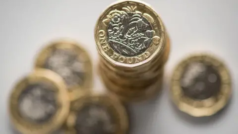 A stock image of a stack of one pound coins.