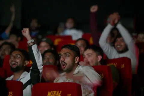  People gathered at the GIP Mall Miraj cinema hall in Sector 38A to watch the India-Pakistan match of the ICC Champions Trophy 2025, on February 23, 2025 in Noida, India