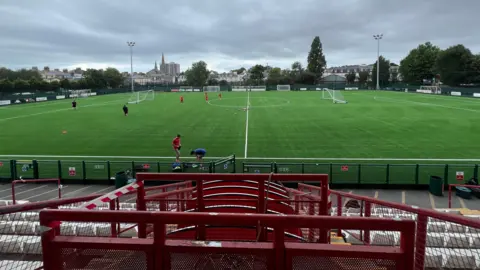 BBC General view of the pitch from the stand.