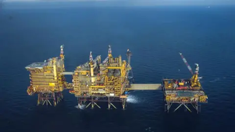 Spirit Energy's CPC gas production platform, three large units standing in the East Irish Sea.