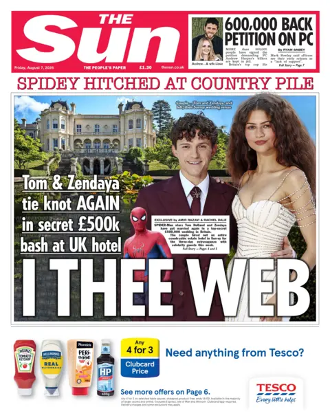 "I thee web" reads the headline on the front page of the Sun.