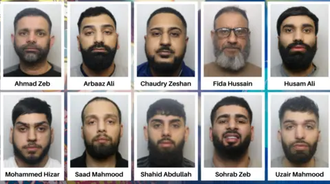 West Yorkshire Police A collage of ten individual custody photographs arranged in two rows. Each image shows an adult male facing forward against a plain background. Names are displayed beneath each photo.