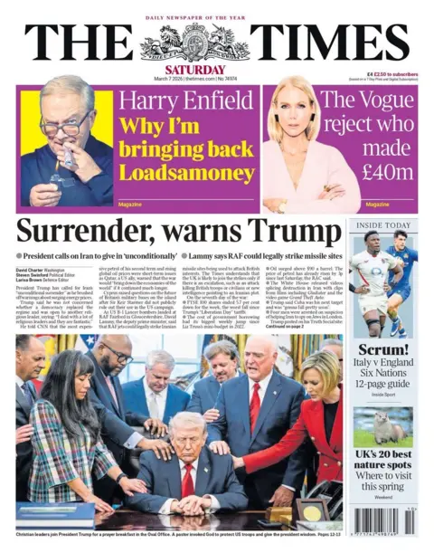  "Surrender, warns Trump."