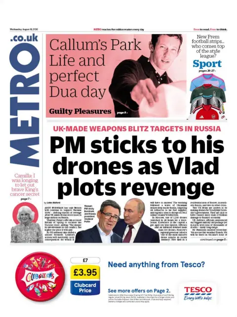 The headline on the front page of the Metro reads: "PM sticks to his drones as Vlad plots revenge."