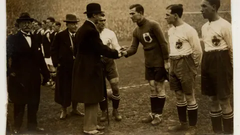 Topsham Museum Dick Pym met the Duke of York in 1923, playing for Bolton Wanderers in the cup final