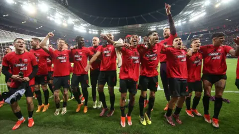 Bayer Leverkusen celebrate reaching the Europa League final