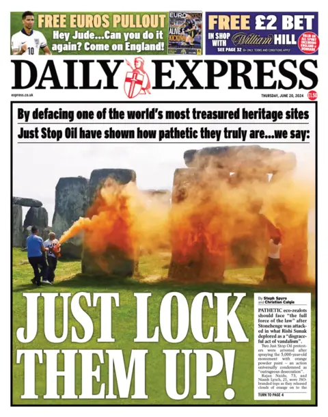 Daily Express The front page of the Daily Express, whose headline reads "Just lock them up!"