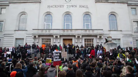 Getty Images Supporters of Child Q seen outside Hackney Town Hall during the rally.