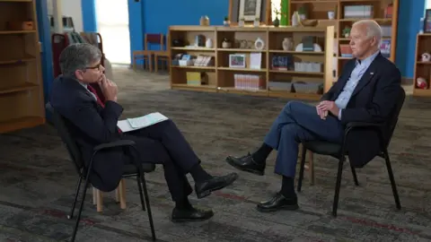 Getty Images Joe Biden speaks with George Stephanopoulos