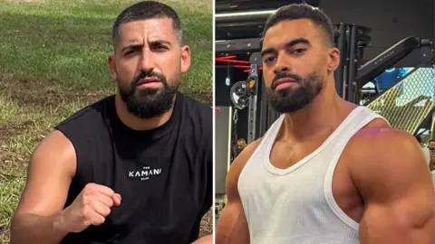 Instagram Close up composite shots of Sina Ghami and Latif Ayodele wearing singlets posing in separate photos