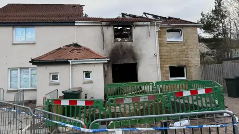 A house damaged by fire in Niddrie.