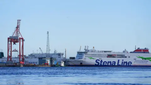 The Stena Estrid ferry arriving into Dublin Port on Thursday after departing Holyhead in the UK, as sailings resume following a temporary closure due to damage caused by Storm Darragh in early December. 