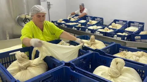 Mihaela works at a cheese-making factory
