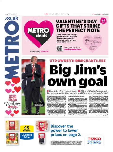 "Big Jim's own goal" reads the headline on the front page of Metro.