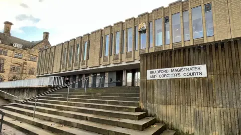 Bradford Magistrates Court seen from the front steps