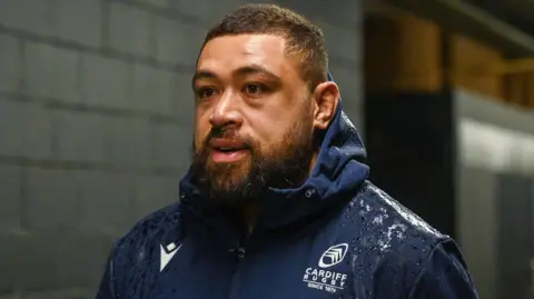 Taulupe Faletau arrives with Cardiff for their game at Bulls