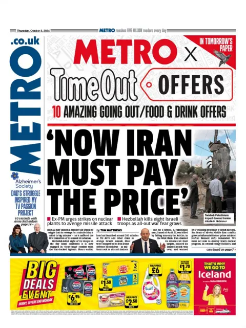 The Metro front page for 3 October 