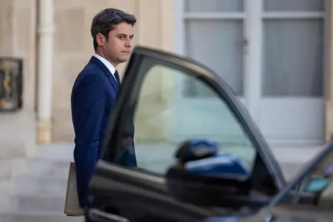 EPA French Prime Minister Gabriel Attal leaves Elysee palace after a cabinet meeting in Paris, France on 15 May