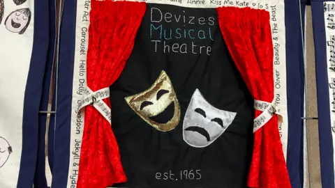 Two masks with 'Devizes Musical Theatre' above'
