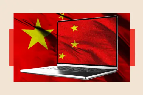 Getty Images A bandeira chinesa na tela de um laptop