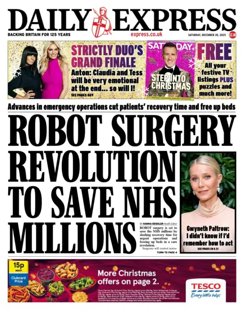 "Robot surgery revolution to save NHS millions" reads the headline on the front page of the Daily Express.
