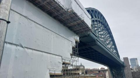 Scaffolding in place around the Tyne Bridge