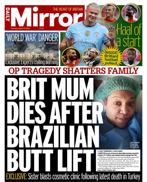 The main headline on the front page of the Daily Mirror reads: 