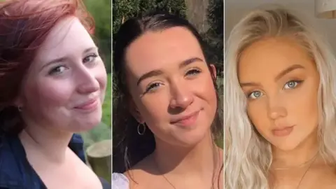 Papyrus A composite image of Sophie Airey, Beth Palmer and Emily Owen. Sophie has red hair and is wearing a blue top, Beth has black hair and is wearing a white top and Emily has bright blonde hair. All three women are young and are smiling at the camera.