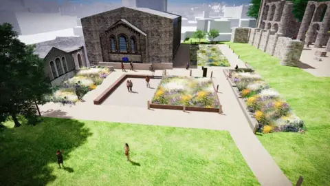 lda-design Plans for Priory Gardens in Colchester which features flowers and lots of green space and footpaths.