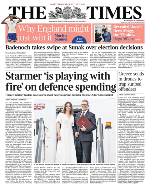 Times front page for 10/07/24