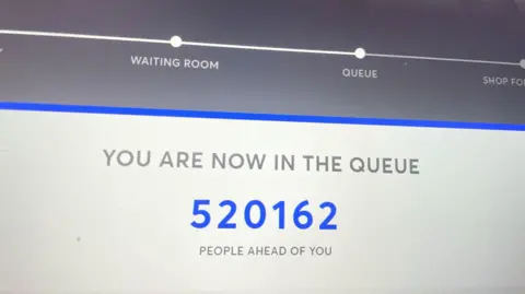 Ticketmaster/PA Wire A screen grab of the ticketmaster website with a message that reads: 'You are now in the queue', followed by the number 520162 in blue to denote the number of people ahead of them.