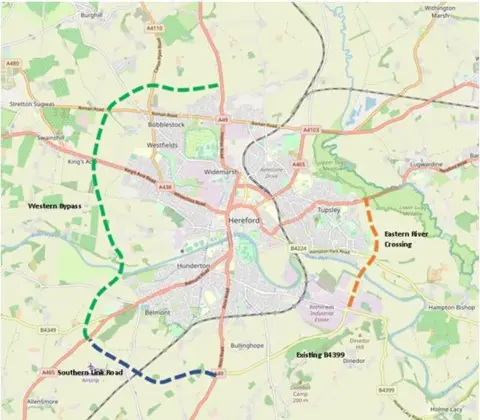 Herefordshire Council Map of possible new roads